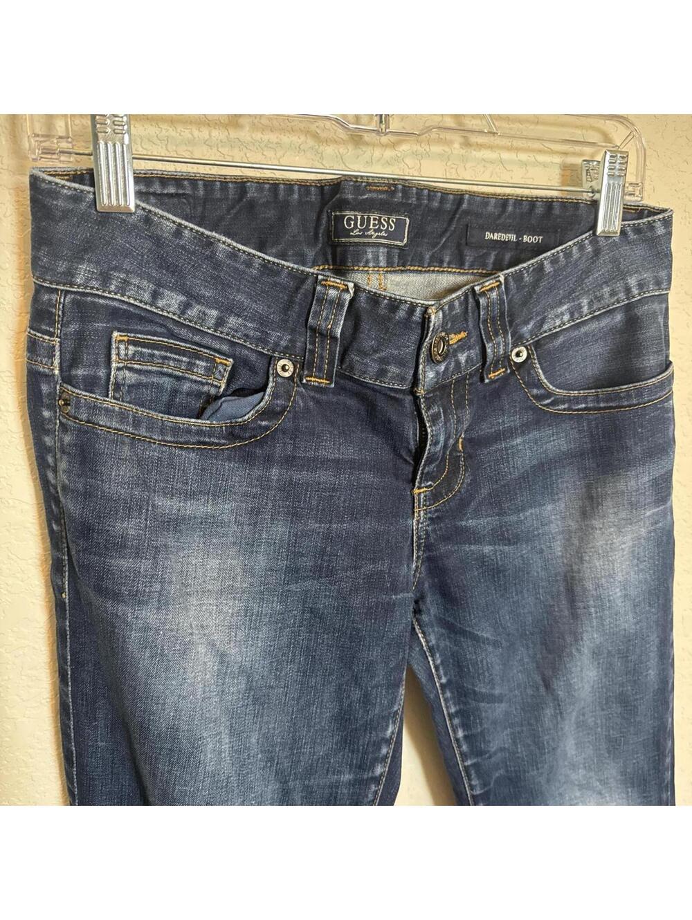 Guess Low Rise Daredevil Bootcut Jeans, Dark Wash, Size 28